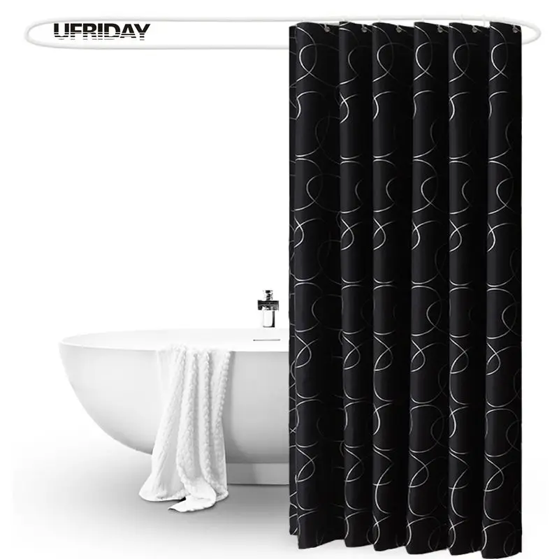 UFRIDAY Zwart Zilver Cirkel Waterdicht Douchegordijn Dikker Badkamer