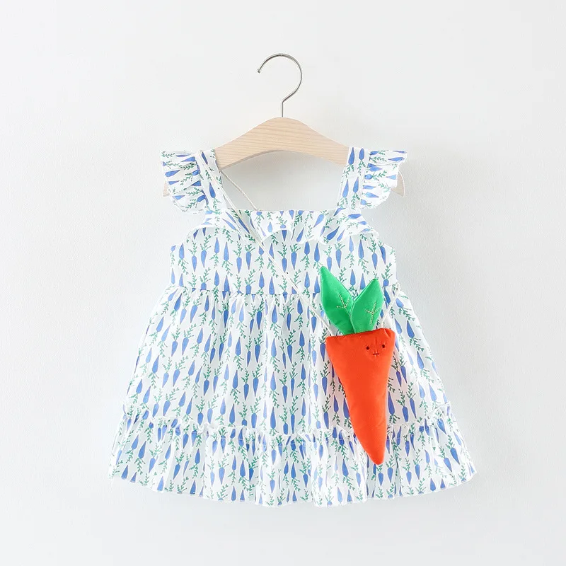 

2018 Summer Infant Dress Cotton Ruffles Sleeve Baby Dress Carrot Print Baby Girl Dress Fashion Baby Girls Clothing