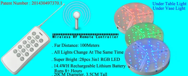 60 шт./лот пульт дистанционного LED Свадебные Освещение RGB База свет для Освещение до Вазы, таблицы Свадебные украшения поставки