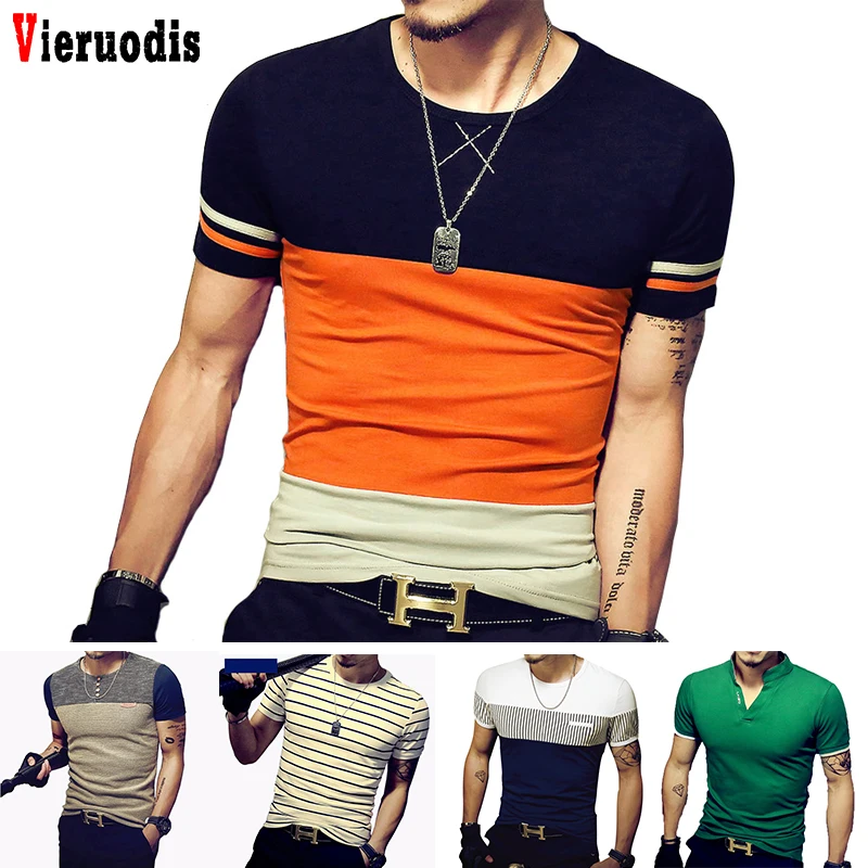 

Fashion Summer 2019 Men's Hip-Hop T Shirt Casual Patchwork Short Sleeve Men T-Shirt Mens Clothing Casual Slim Fit Top Tees 5XL