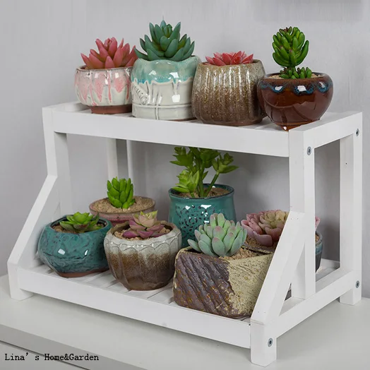 Knock Down Design Solid pine Wood 2 tier shelf for small items