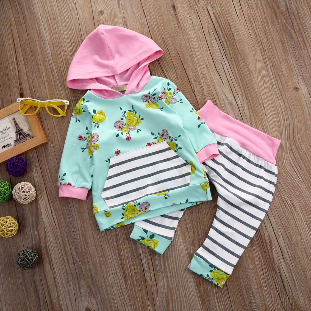 2PCS/Set Newborn Baby Outfits Swearshirts+Pants Girls set Baby Girls Clothes Spring Summer Children Clothing Infant Hoodies A115