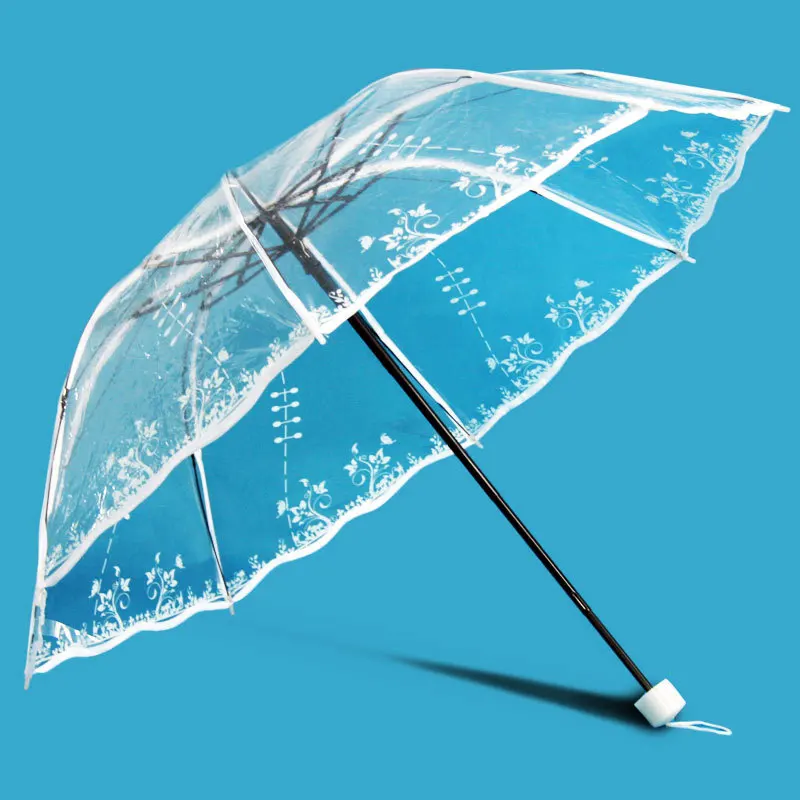 Цветочный прозрачный Складной Дождливый Зонтик для женщин портативный Карандаш Мини Солнечный Ветрозащитный зонтик белый кружевной Свадебные Зонты