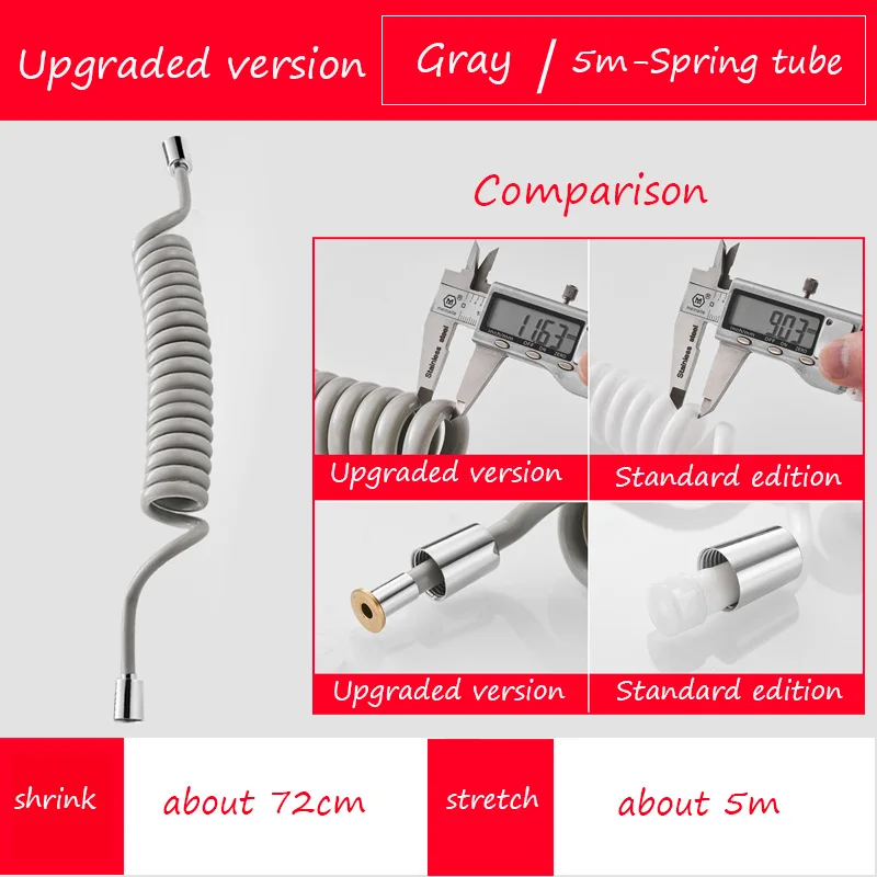 Шланг для душа телефонная линия пружинный шланг пистолет шланг большой поток водопровод выдвижной эластичный шланг - Цвет: gray