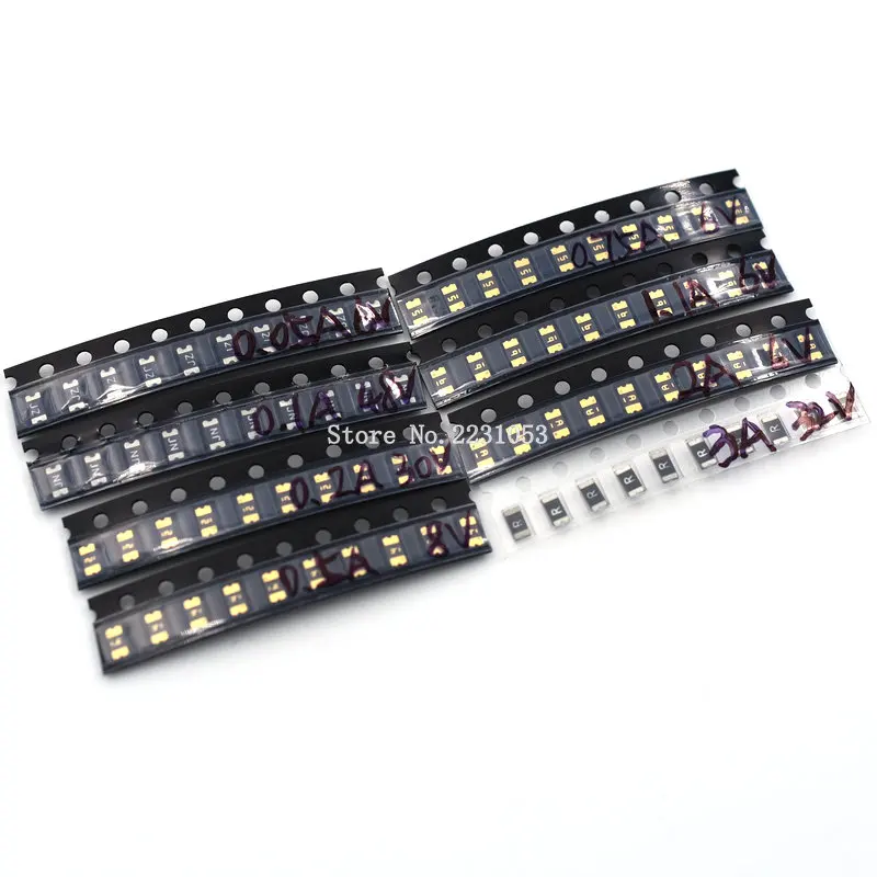 Kit de fusibles reajustables de 80 piezas/lote 8valoresx10 piezas = 80 piezas 1206 SMD paquetes de fusibles de autorecuperación surtidos PPTC 0.05A-3A 50ma-3000ma