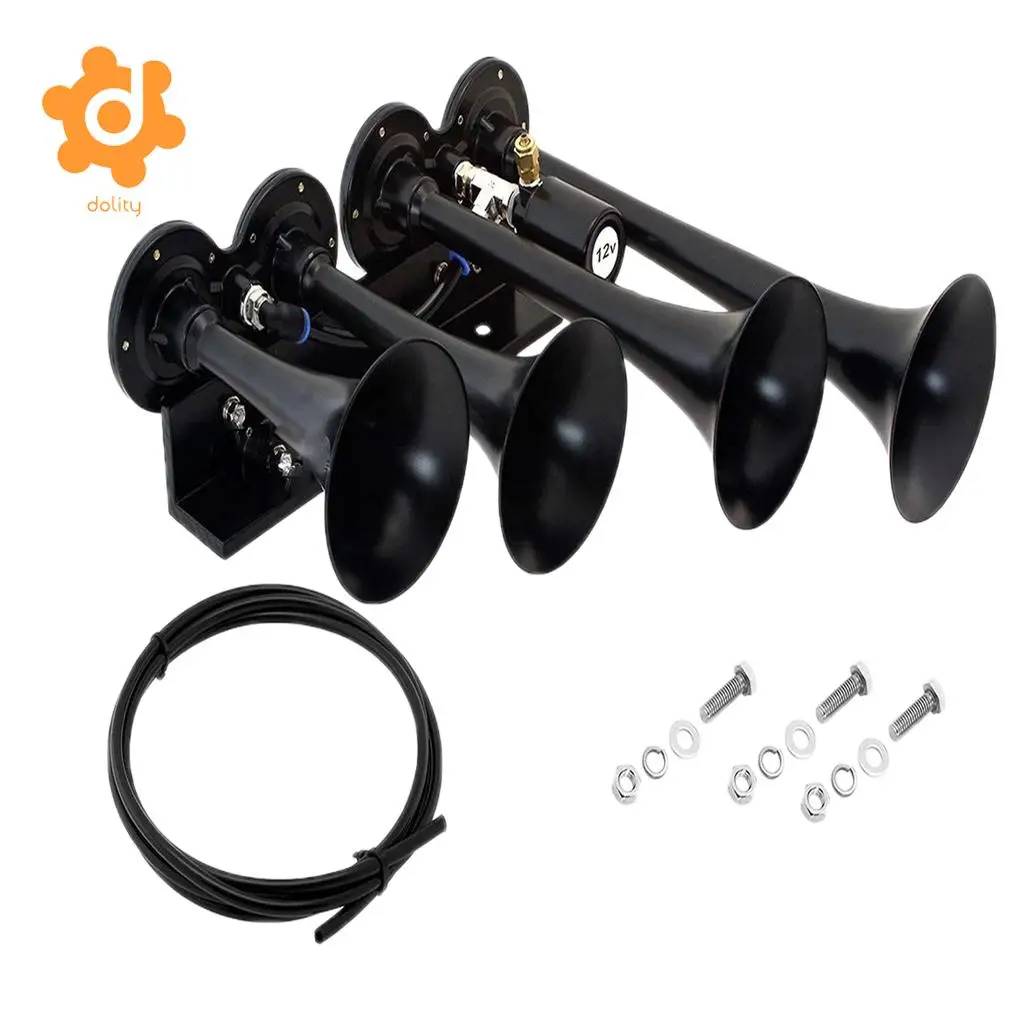 

dolity Car Motorcycle 149dB Four Trumpet Train Air Horn with 12V Electric Solenoid