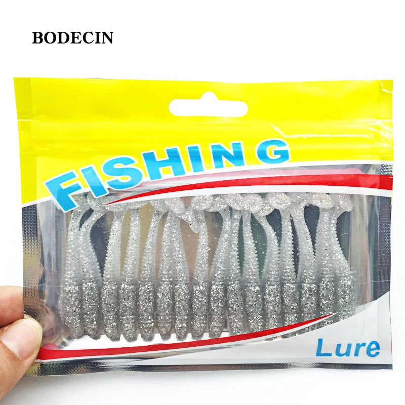 16pcs Fishing Takcle Lure Worms Artificial Soft Baits with salt smell T Tail  lures 50mm 1g Grubs Maggot Plastic Jig Head Texas (11)