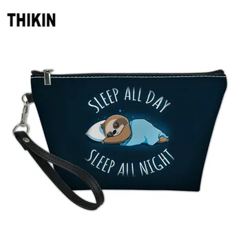 

THIKIN Cute Sleeping Sloths Print Makeup Bag for Women Girls Simple Cosmetic Case Ladies Wash Kit Pouch Daily Make Up Box Custom