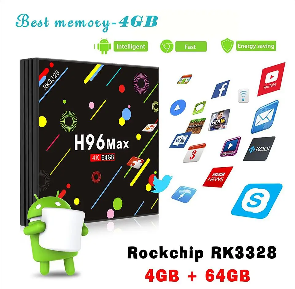 H96 MAX 4G ram 64G rom Android 7,1 smart tv box с беспроводной клавиатурой Rockchip RK3328 четырехъядерный с поддержкой H.265 UHD BT 4K