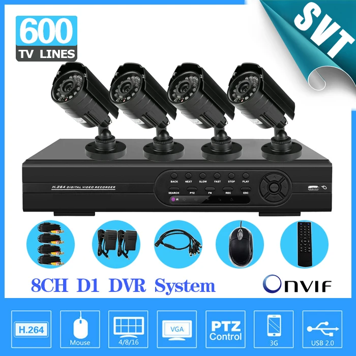 

NVR CCTV 8 CH DVR home security camera system 4CMOS 600TVL Night Vision outdoor Surveillance system kit,iphone remote monitoring