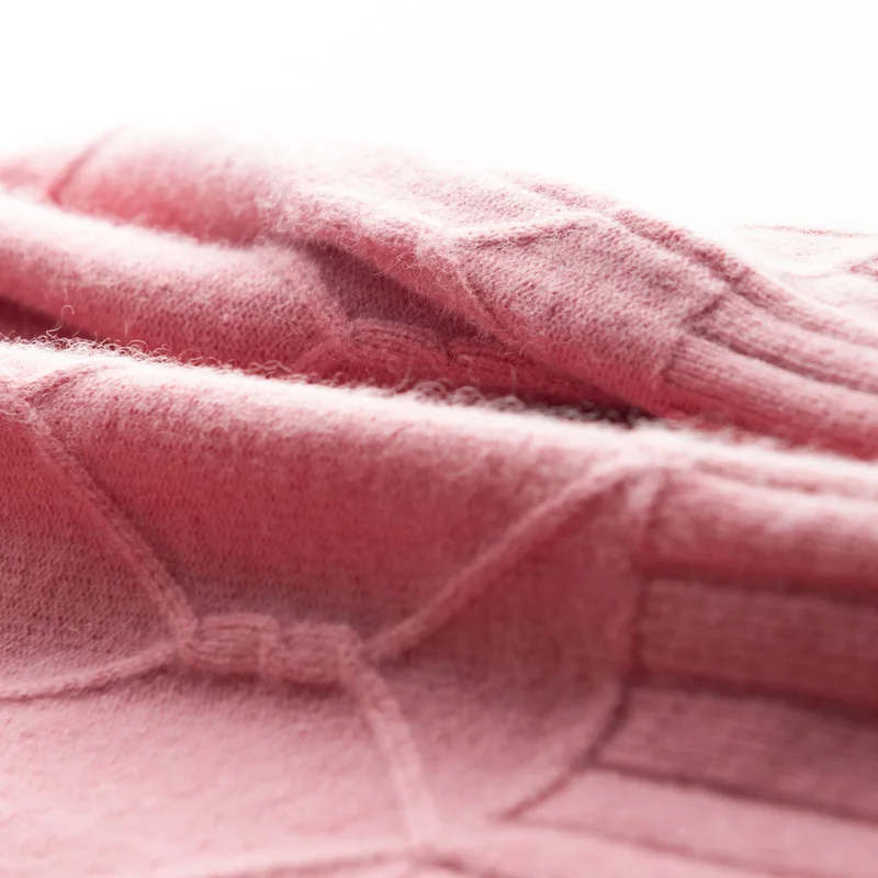 JECH Spring and autumn new women's sweater pullover high collar plaid pure cashmere knit women's fashion cashmere sweater coat Sweaters