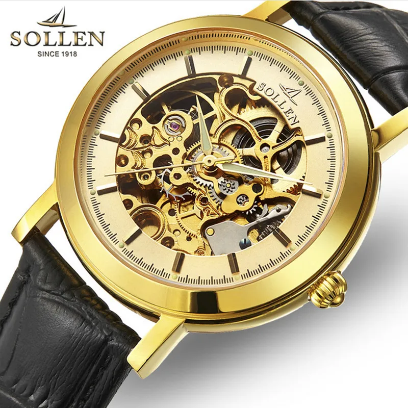 Brand Fashion Men Cool Skeleton Mechanical Watches Self winding Genuine