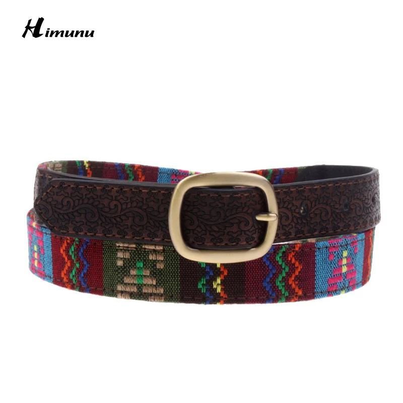 

Retail Chinese embroidered Samba style Genuine Leather Retro print Female Belts for Women Dress Cummerbund Fashion Girdle Multi