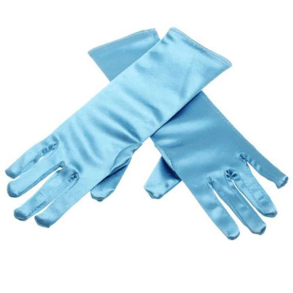 Kid child flower girl long blue gloves student glove blue color glove