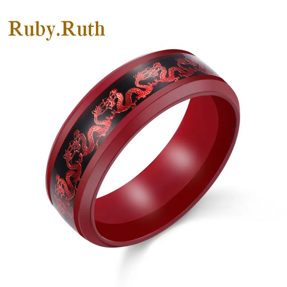 Мужское кольцо из нержавеющей стали с изображением красного дракона|jewelry for men|men