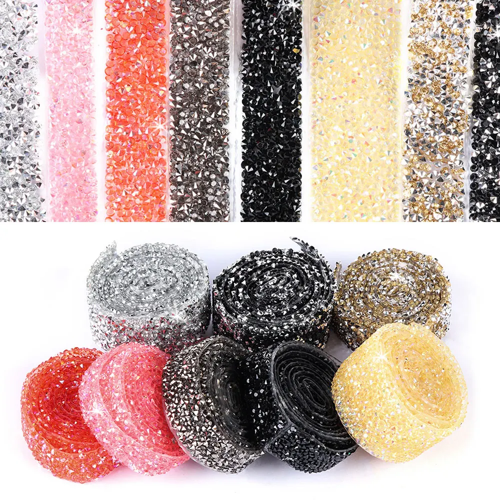 

1 Yard Hot Fix Rhinestones Trimming Colorful Resin Mesh Hotfix Strass Crystal Banding Applique for Wedding Dress Decoration