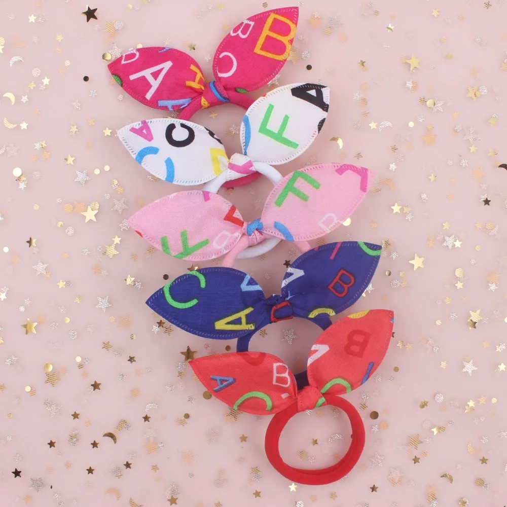 

2019 NEW Fashion English alphabet pattern 6 colors Rabbit ears girls Elastic Hair Bands hair accessories for women 5pcs/lot