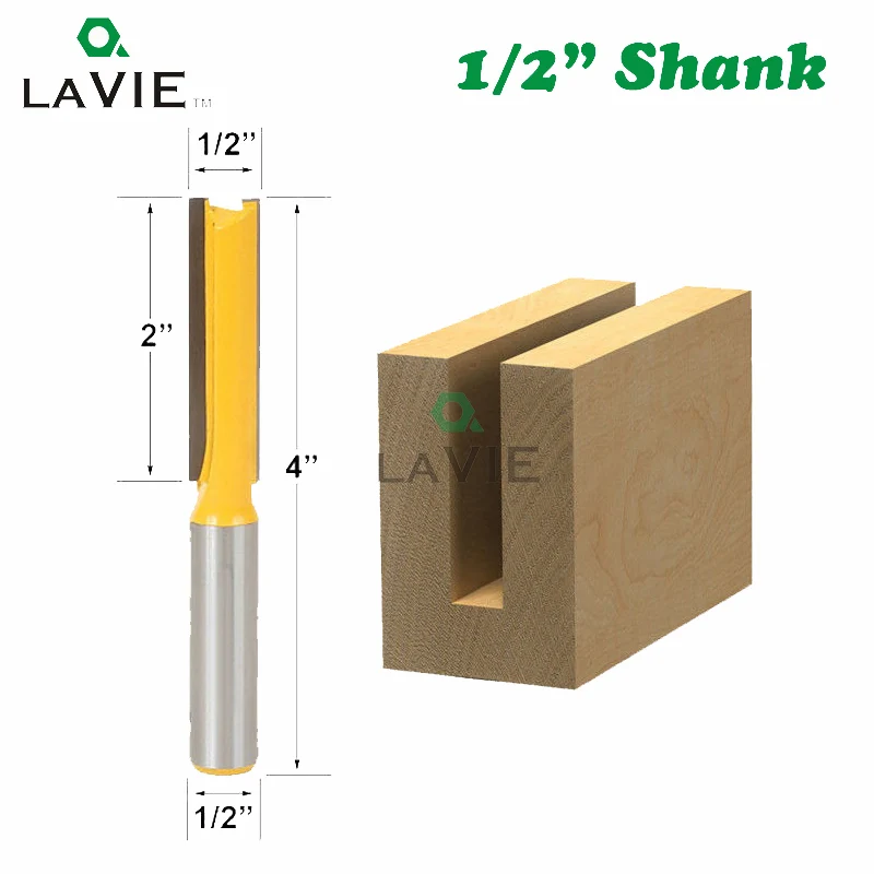 

LAVIE 1pc 12mm 1/2 Shank Extra Long Straight Router Bit 2" Blade 1/2" Cutting Dia. Woodworking Flush Trim Milling Cutter MC03056