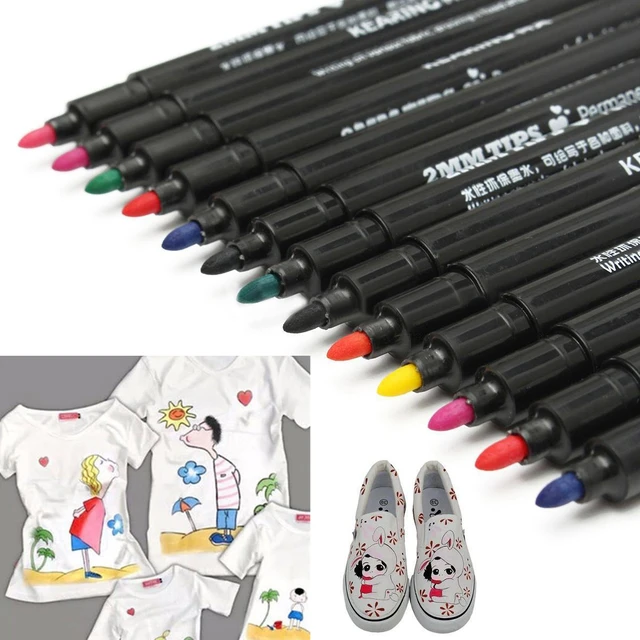 2 x Fabric Marker Pens Permanent Colors For DIY Textile Clothes T-Shirt  Shoes black - AliExpress