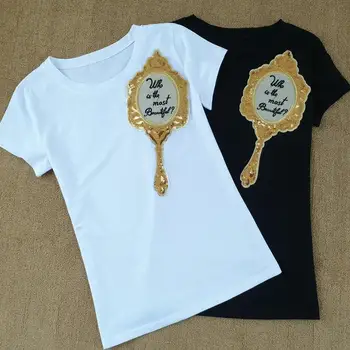 

New Sequin mirror Short Sleeve T-Shirt Female cotton tops t-shirt camisetas mujer