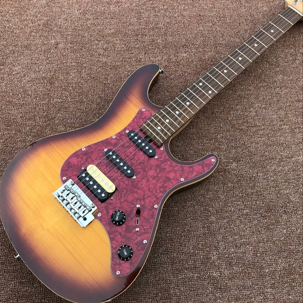 

high quality electric guitar,Sunburst color tiger flame, Rosewood fingerboard guitarra