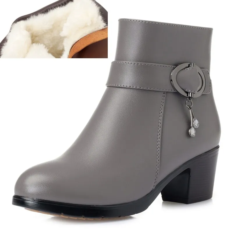 AIYUQI; Новинка года; женские короткие зимние ботинки из натуральной кожи; женские Ботинки martin большого размера; женские зимние ботинки с подкладкой из австралийской шерсти - Цвет: gray wool