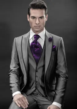 

2016 Newest Groom Tuxedo Groomsmen Shiny Grey Wedding/Dinner/Evening Suits Best Man Bridegroom (Jacket+Pants+Tie+Vest)