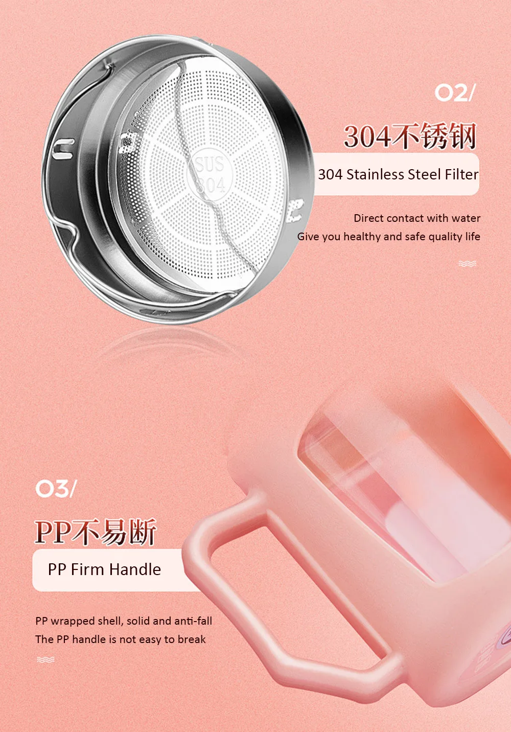 Crystal Glass Water Bottle BPA Free  My Portable Drink Bottle . Gourde Milk Tea Infuser Bottle With Handle Office Cup Coffee Mug (13)