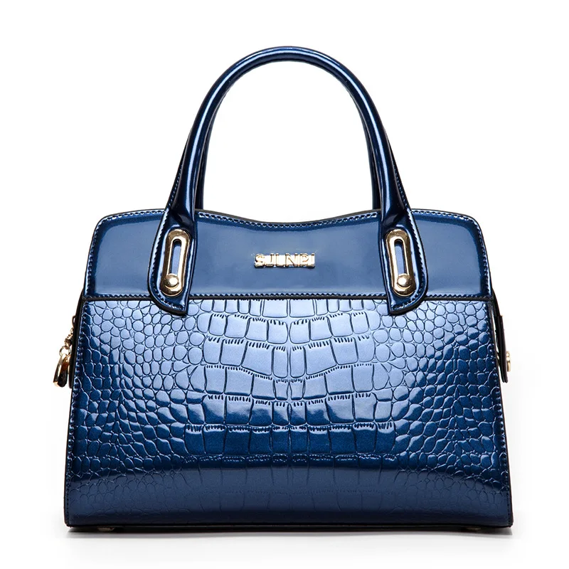 blue Новая Мода Аллигатор женские сумки из лакированной кожи женские сумки на плечо Европейский дизайн женские брендовые роскошные сумки через плечо - Цвет: blue