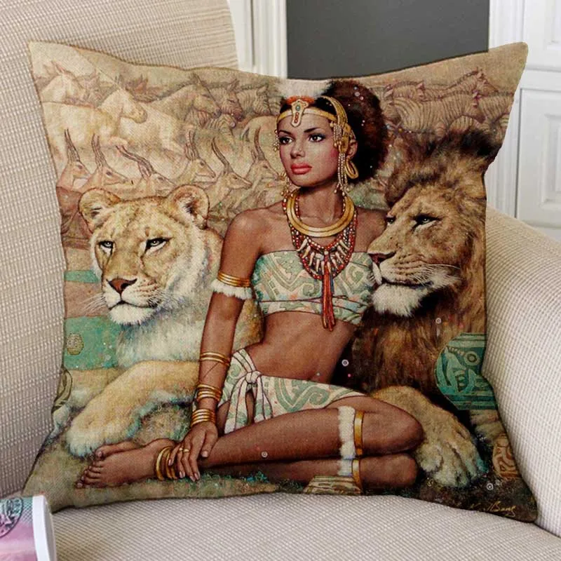 Картина маслом Сексуальная девушка женщина дикие животные искусство домашний декор диван наволочка Винтаж Ретро Экзотический стиль льняная диванная подушка