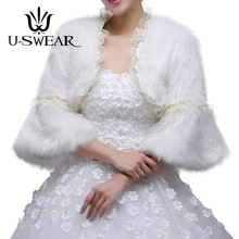 U-SWEAR новое поступление белая женская свадебная куртка из искусственного меха с кружевами и оборками свадебные аксессуары с длинным рукавом теплая шаль для невесты