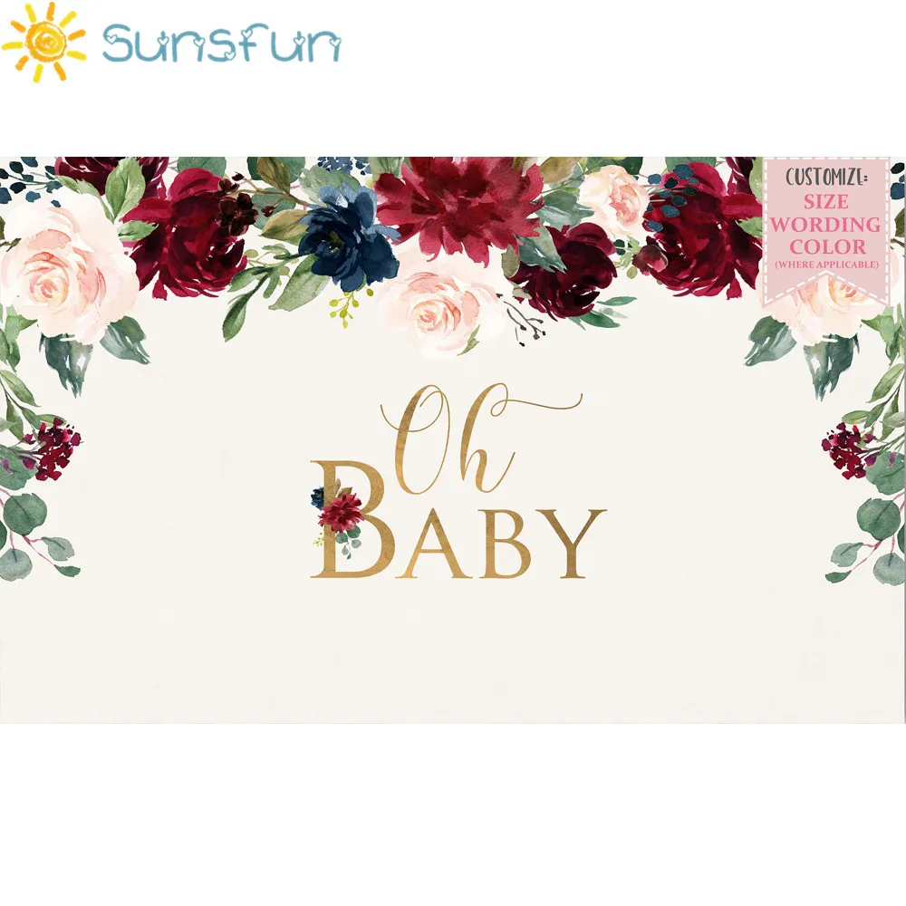 Sunsfun baby shower фон Oh baby элегантный свадебный душ фон бордовый темно-синий Цветы День Рождения часть фон