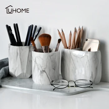 

Creative Marble Pen Holder Makeup Brush Storage Holder Home Office Desk Decor Business Gifts Cosmetics Makeup Brushes Tools Cup