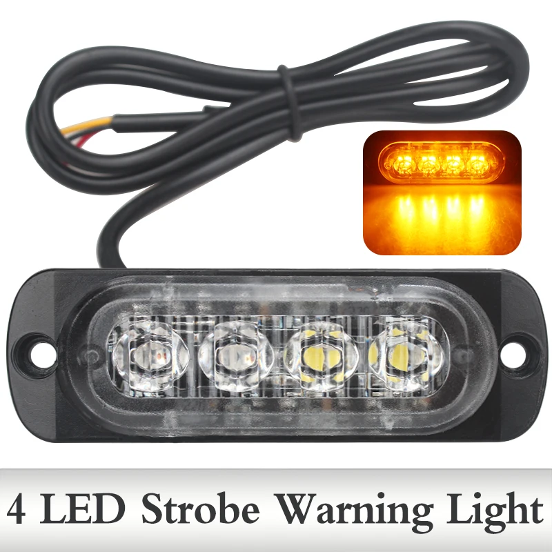 12V 24V 4 Led Strobe Warning Light Strobe Grille Flashing Lightbar