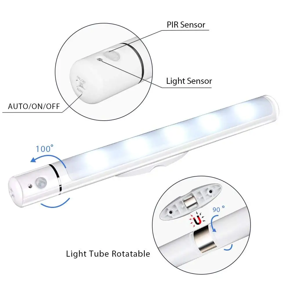 Беспроводной Аккумулятор мощность 5 светодиодный датчик движения PIR ночной Светильник для шкафа Шкаф гардероб гараж лестницы датчик светильник Авто/ВКЛ/ВЫКЛ
