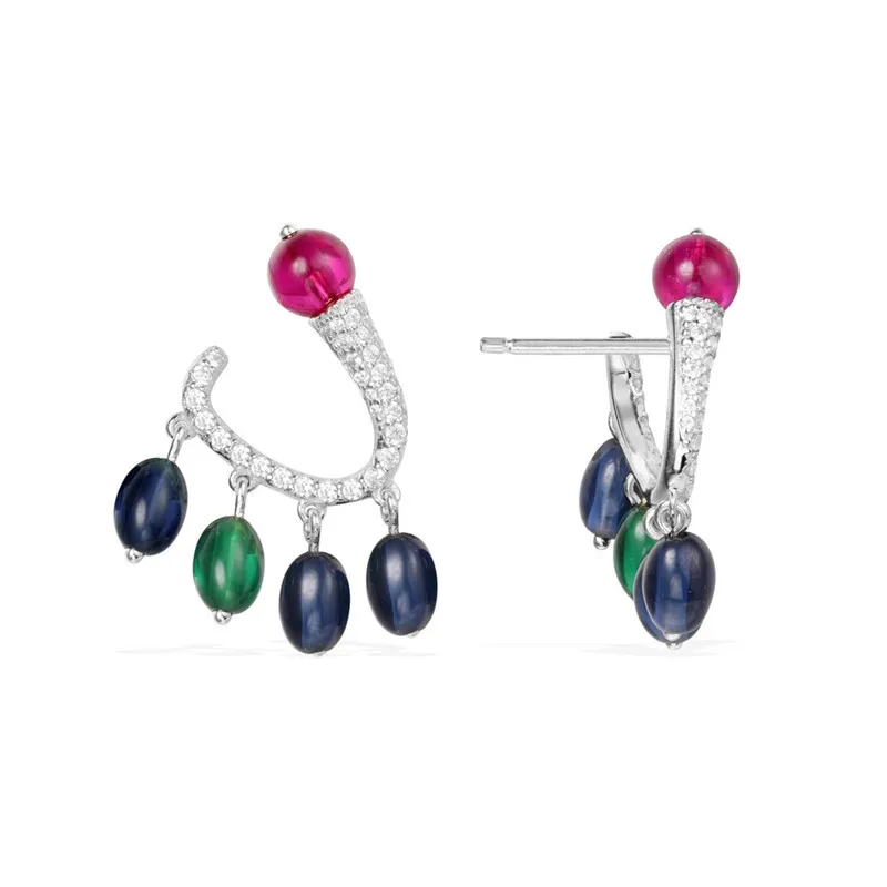 

[MeiBaPJ]Real 925 Sterling Silver Personality Colour Stone Drop Earrings for Women with AAA High Quality Stones Fine Jewelry