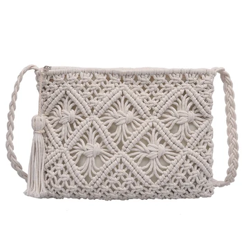 

Women'S Single Shoulder Bag All-Match Summer Bag Paper Rope Hook Woven Bags Bamboo Tassel Beach Handbag