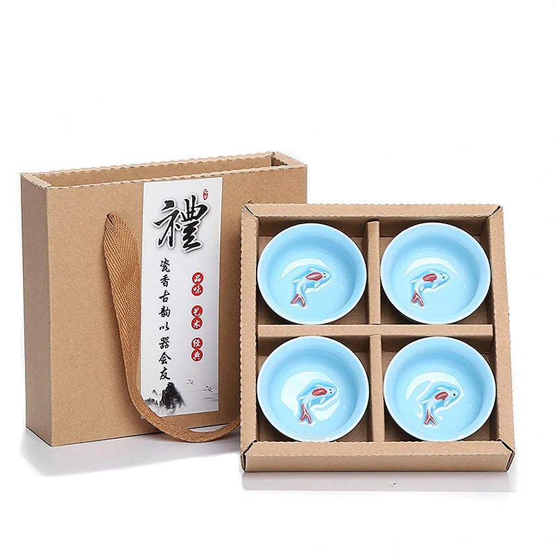 Изысканные 4 шт керамические 3D золотые рыбки чашки, Путешествия Чайный чаша чайный набор кунг-фу китайские чайные чашки наборы Китай Чайные чашки набор посуда для напитков подарок