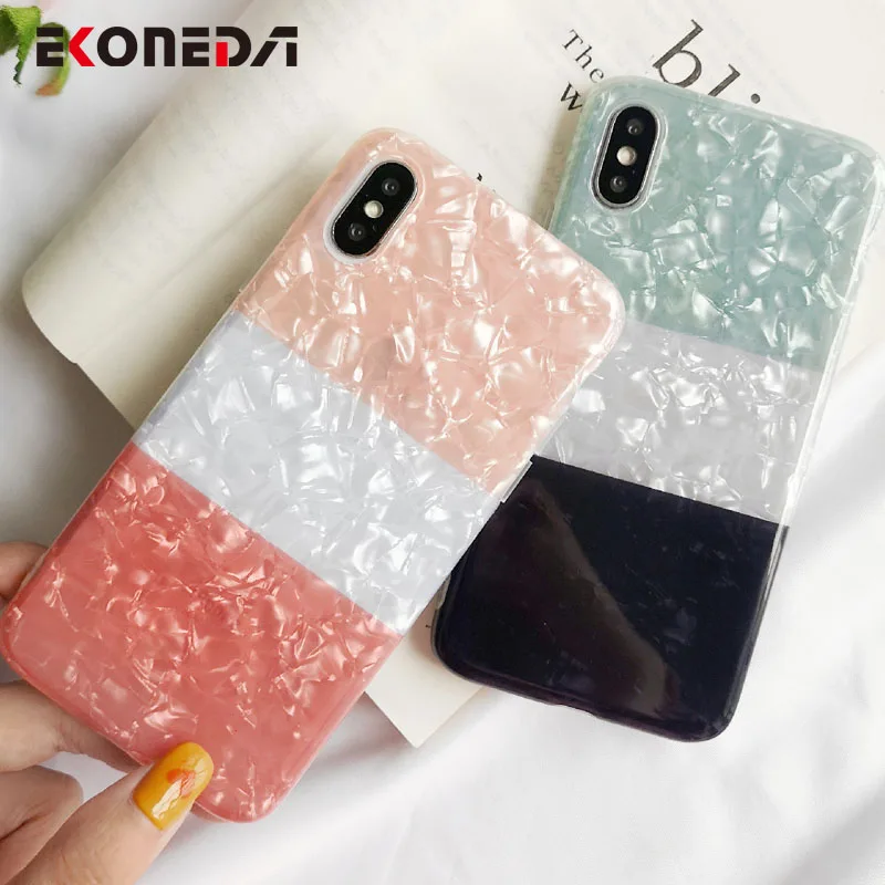 

EKONEDA Simple Geometric Case For iPhone 7 Case Silicone Conch Print Soft Cover For iPhone XS Max XR X 6 6S 7 8 Plus Case