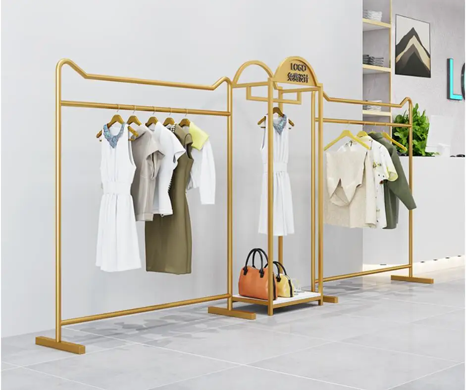 

GOLD High-end clothing rack clothing store display rack gold shelf floor clothes rack