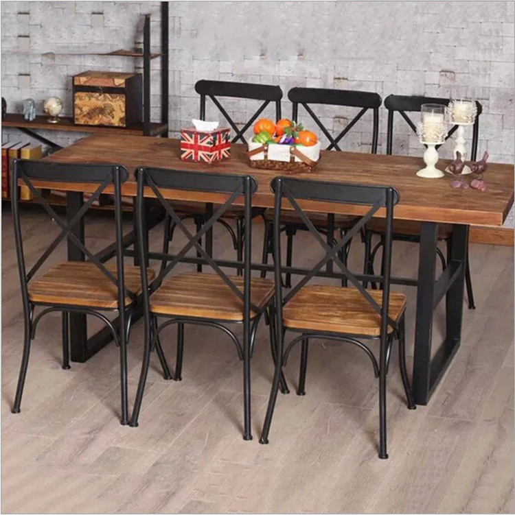 Muebles de retro del país americano baratos, mesa de hierro forjado en el restaurante, mesa de cena familiar, combinación de dinette Fe|wrought iron tables|wood furnitureamerican -