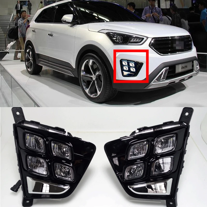 

1 Set 12V LED Daytime Running Light Car Accessories Waterproof ABS DRL Fog Lamp Decoration For Hyundai Creta IX25 2014 2015 2016