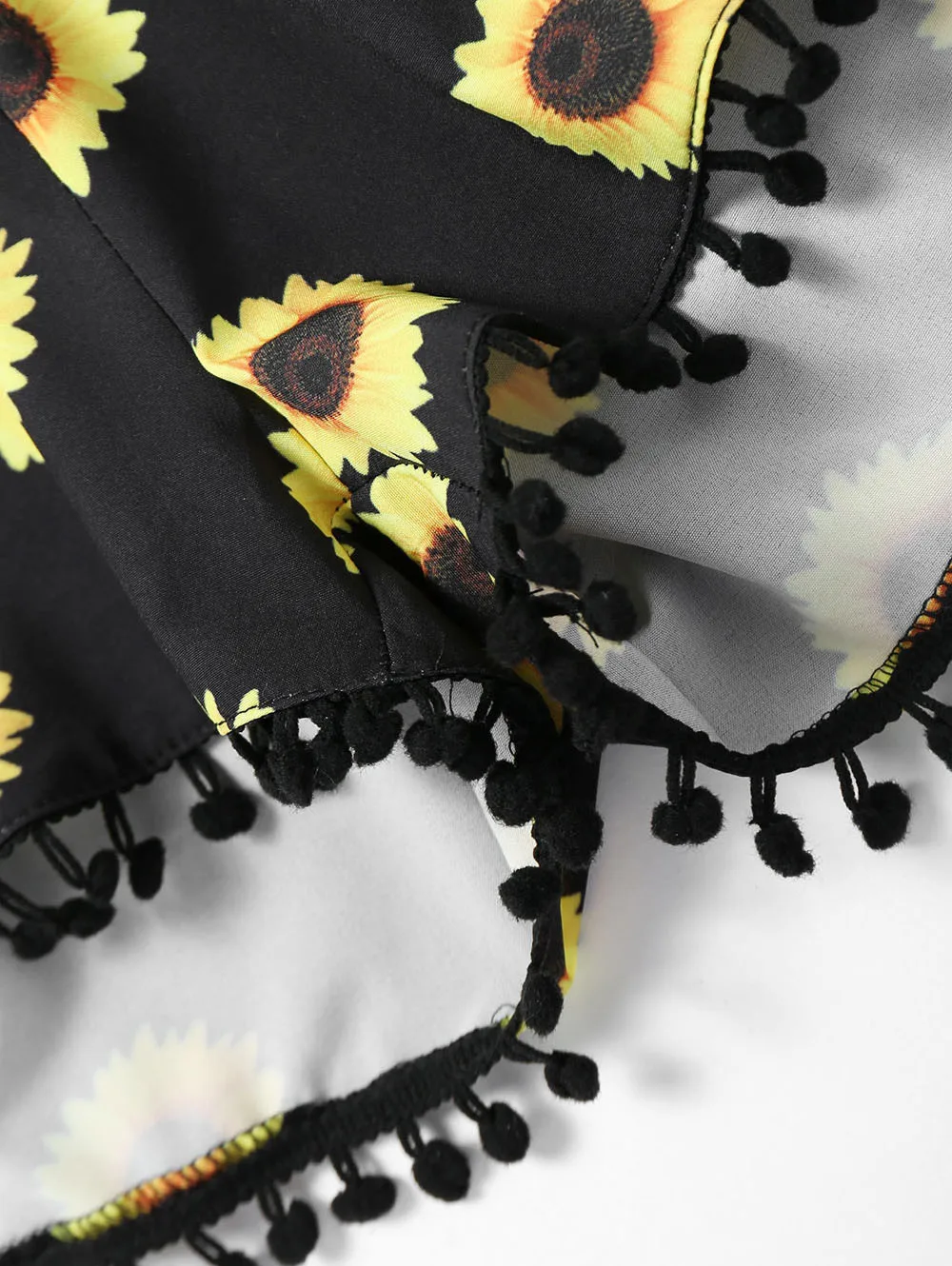 Модные женские летние блузки с кисточками и принтом, женские топы с открытыми плечами и принтом подсолнуха+ шорты с кисточками, комплект из двух предметов
