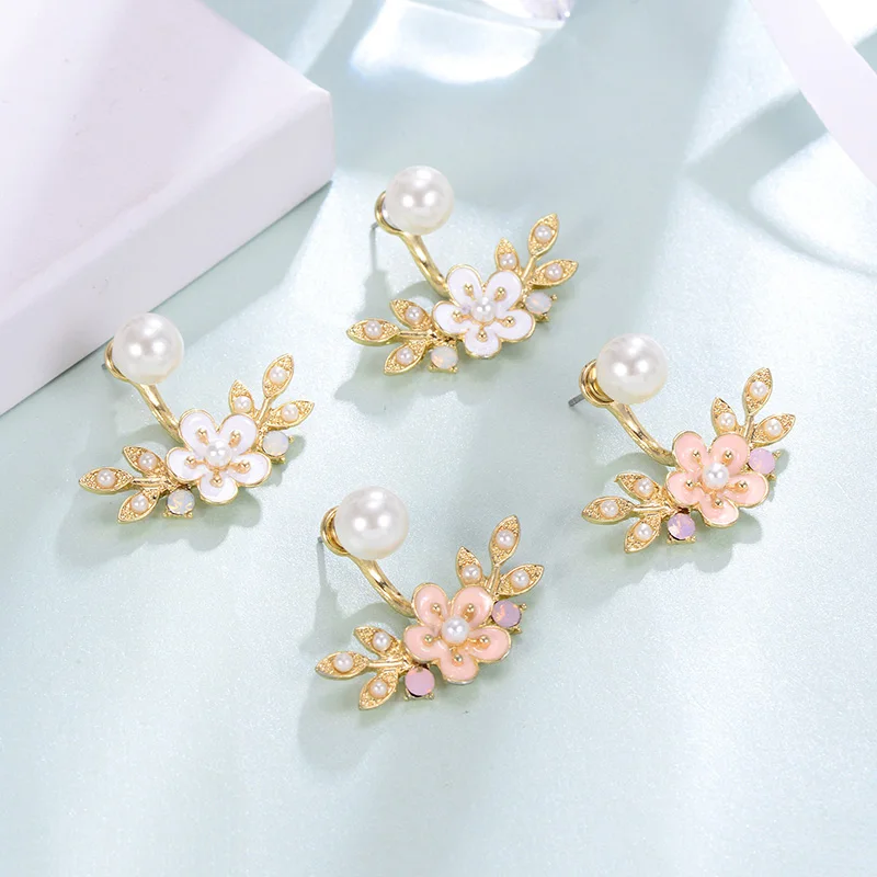 

Gold Color Resin Alloy Flower Stud Earrings For Women Pearl Rhinestone Earring Fashion Party Jewelry boucle d'oreille femme 2019