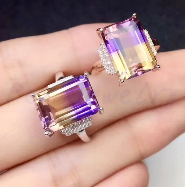 Натуральным кольцо с аметрином 925 Серебро 10*14 мм 7.3ct драгоценный камень ювелирные украшения# S1941903