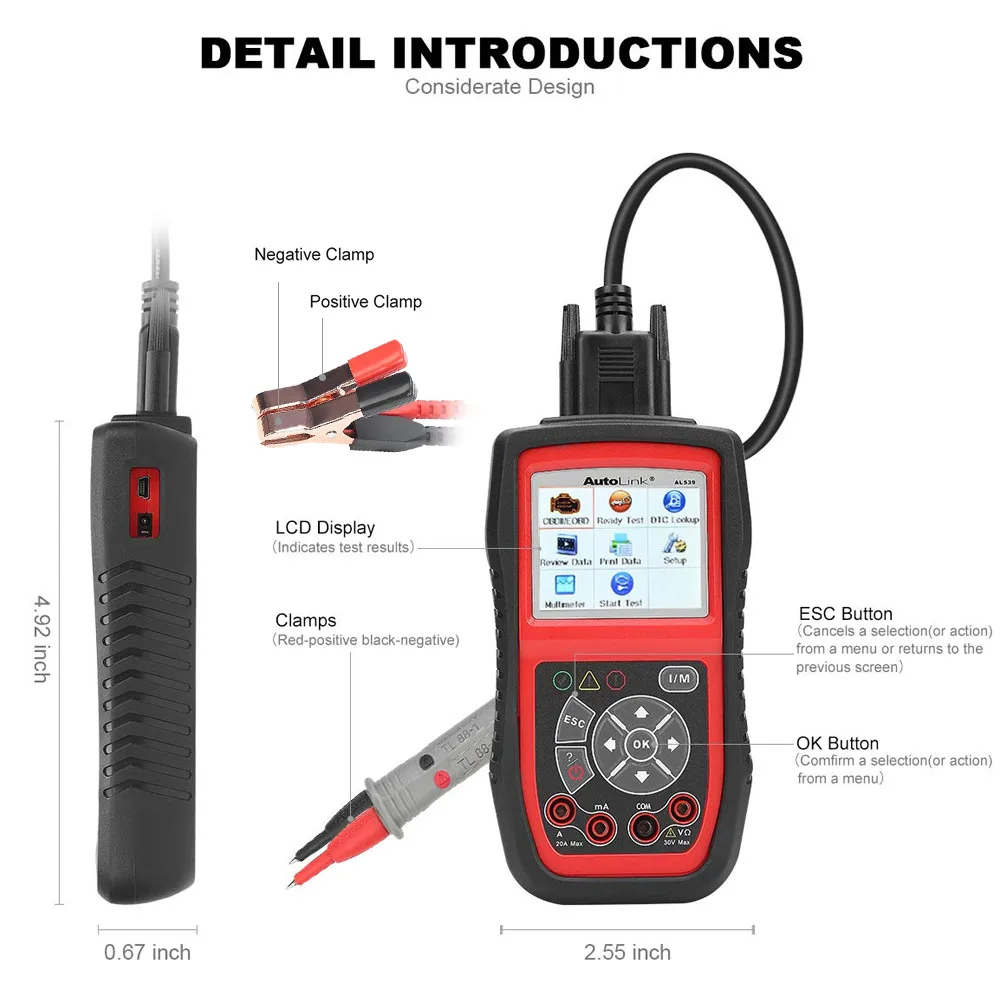 Autel Автоссылка AL539B OBD2 сканер Автомобильный Электрический тест er ODB2 код ридер OBD 2 диагностический инструмент для тестирования батареи PK al519