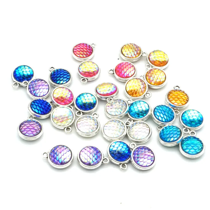 Fashion Double Sided Fish Scale Pattern Charms DIY Earrings Necklace