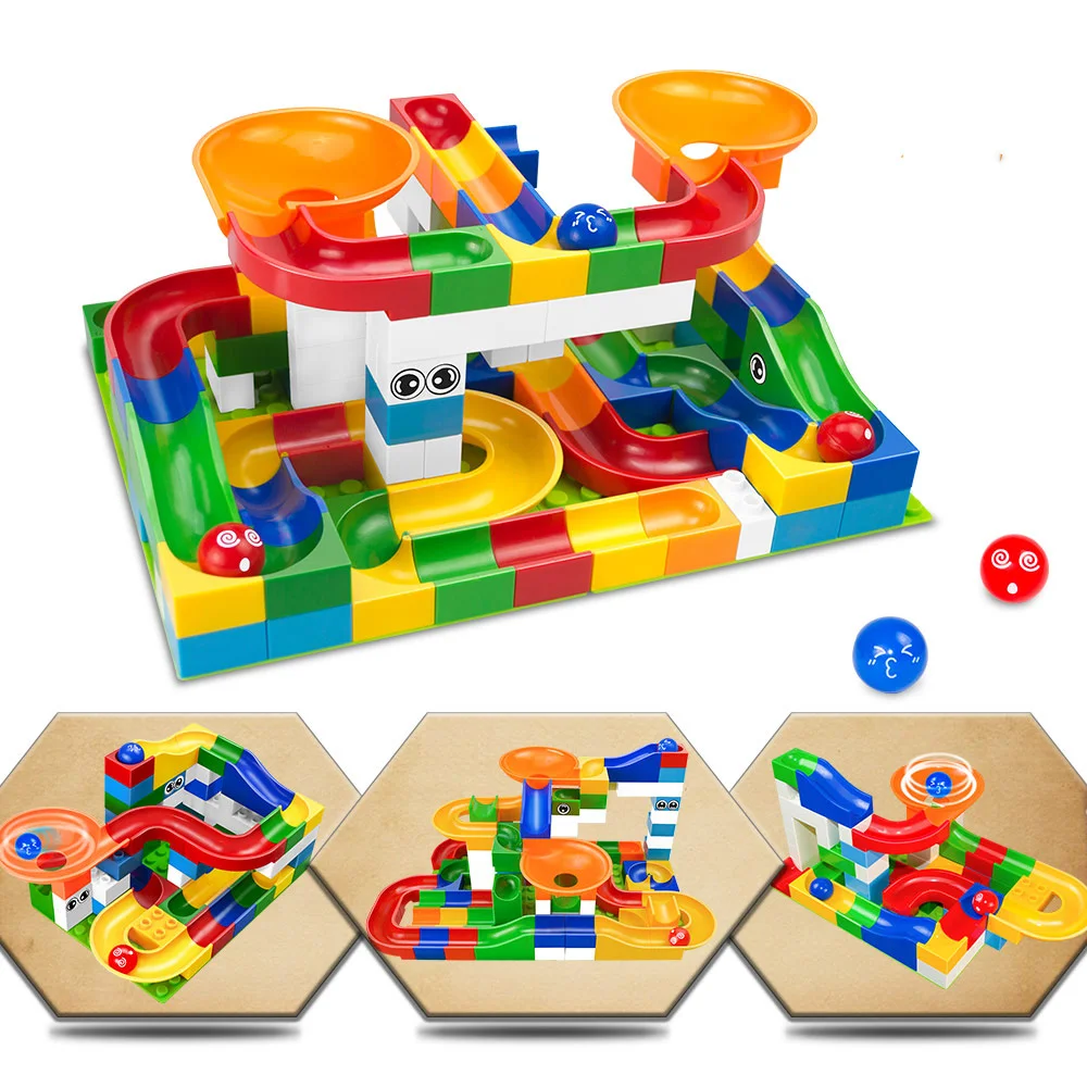 

104-208PCS Marble Race Run Maze Ball Track Building Blocks Plastic Funnel Slide Big Size Bricks Compatible Legoingly Duplo Block