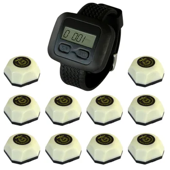 

SINGCALL wireless waiter service paging system,servicing customer,10 pcs white call bell and one watch for waiter
