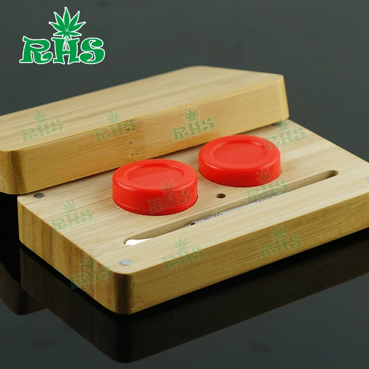 

14ml Bamboo Container Set With Dabbing Tool Food Grade Silicone Wax Container for Weed Concentrates 1set